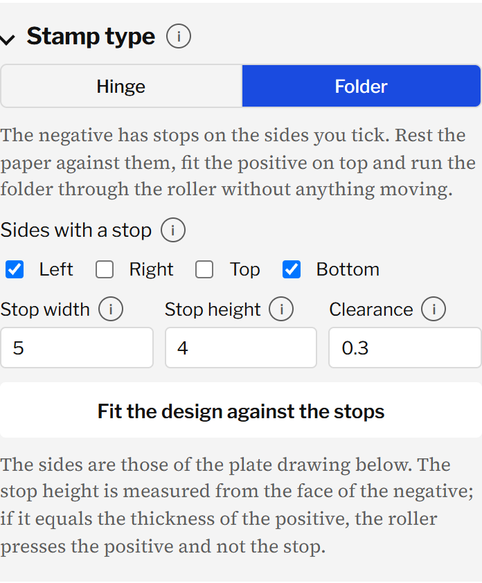 Workshop panel for choosing a hinge or a folder with paper stops